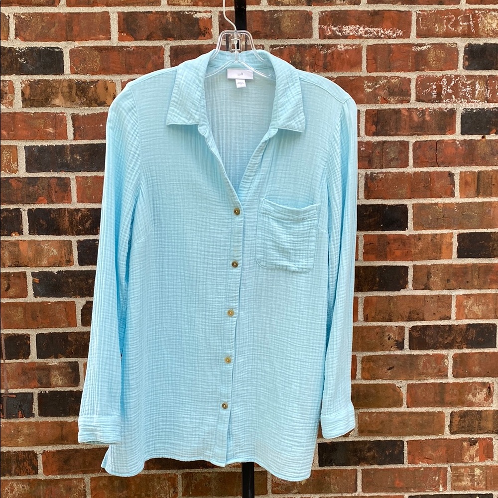 J. Jill Aqua Cotton Gauze Top Shirt Tunic Size S Long Sleeves